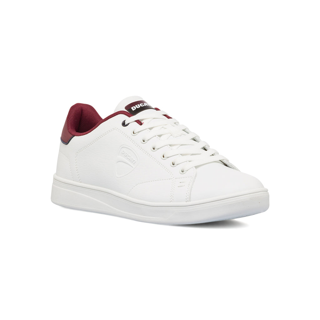 Sneakers bianche da uomo con dettagli BORDEAUX e logo Ducati Slick