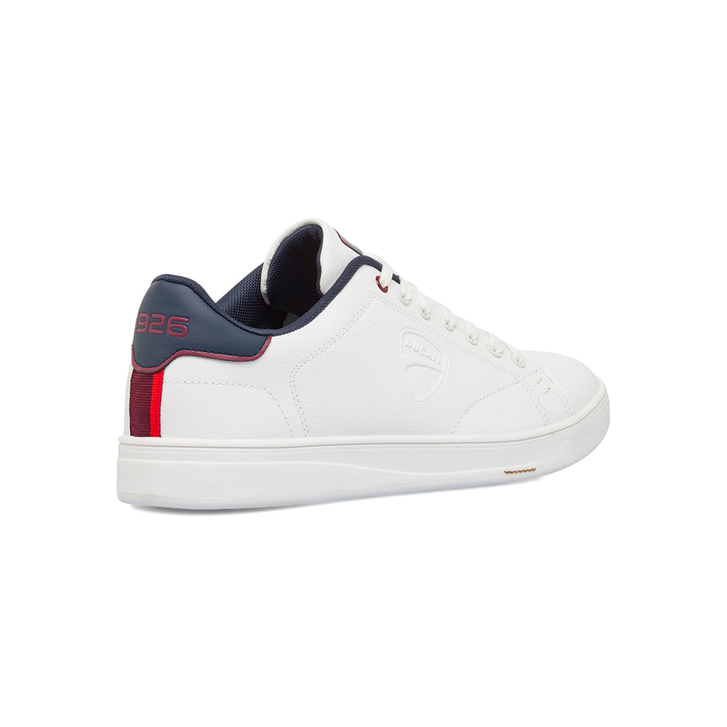 Sneakers bianche da uomo con dettagli blu e logo Ducati Slick