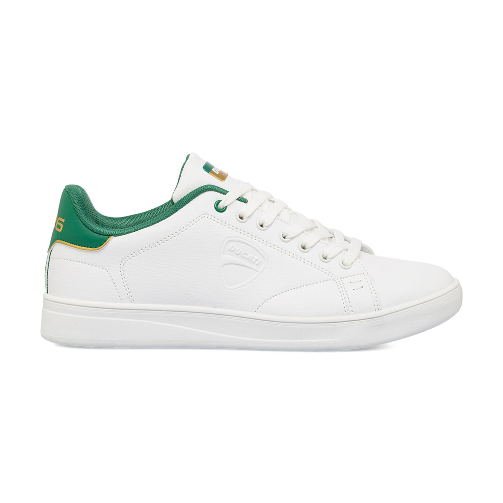 Sneakers bianche da uomo con dettagli verde e logo Ducati Slick