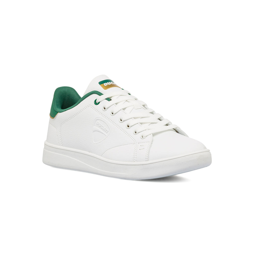 Sneakers bianche da uomo con dettagli verde e logo Ducati Slick