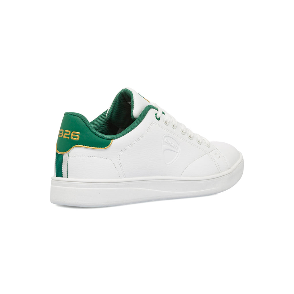 Sneakers bianche da uomo con dettagli verde e logo Ducati Slick