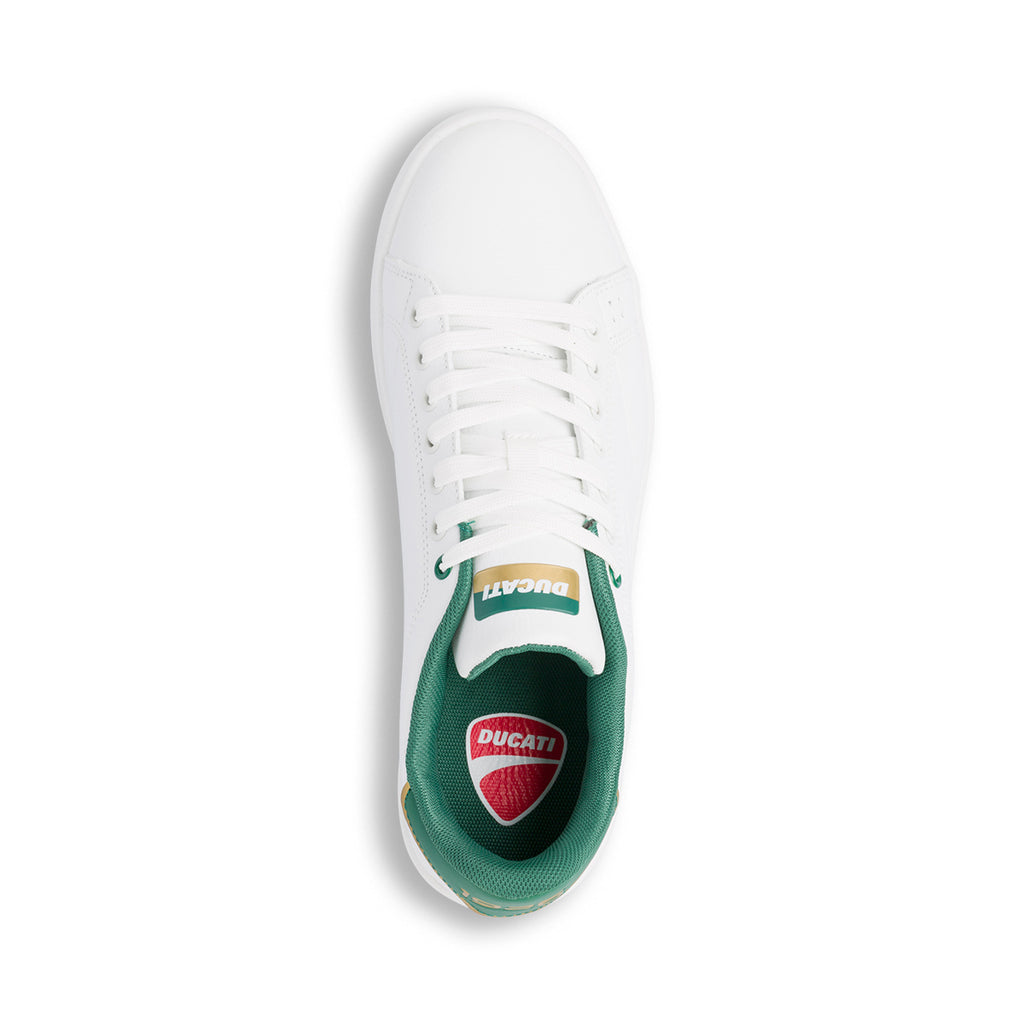 Sneakers bianche da uomo con dettagli verde e logo Ducati Slick