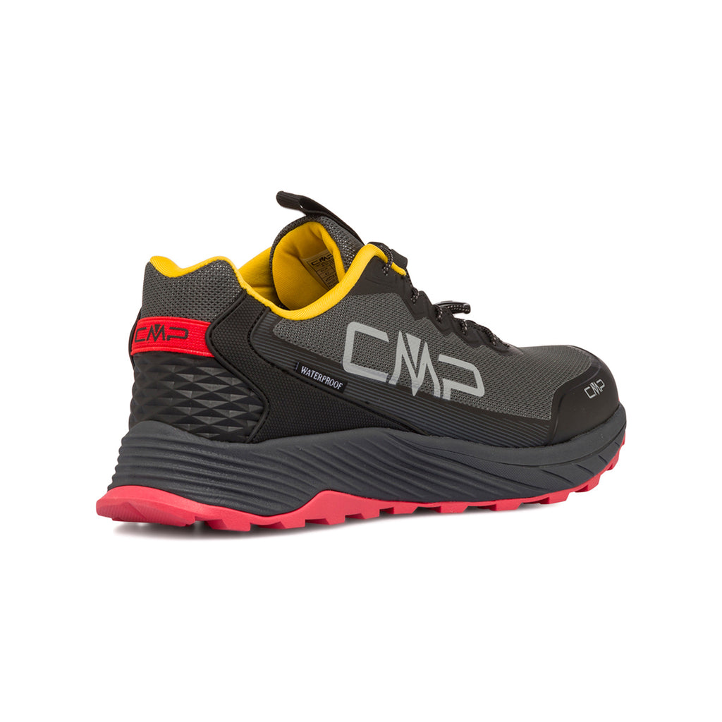 Scarpe da trail running da uomo nere waterproof con dettagli rossi e gialli CMP Phelyx