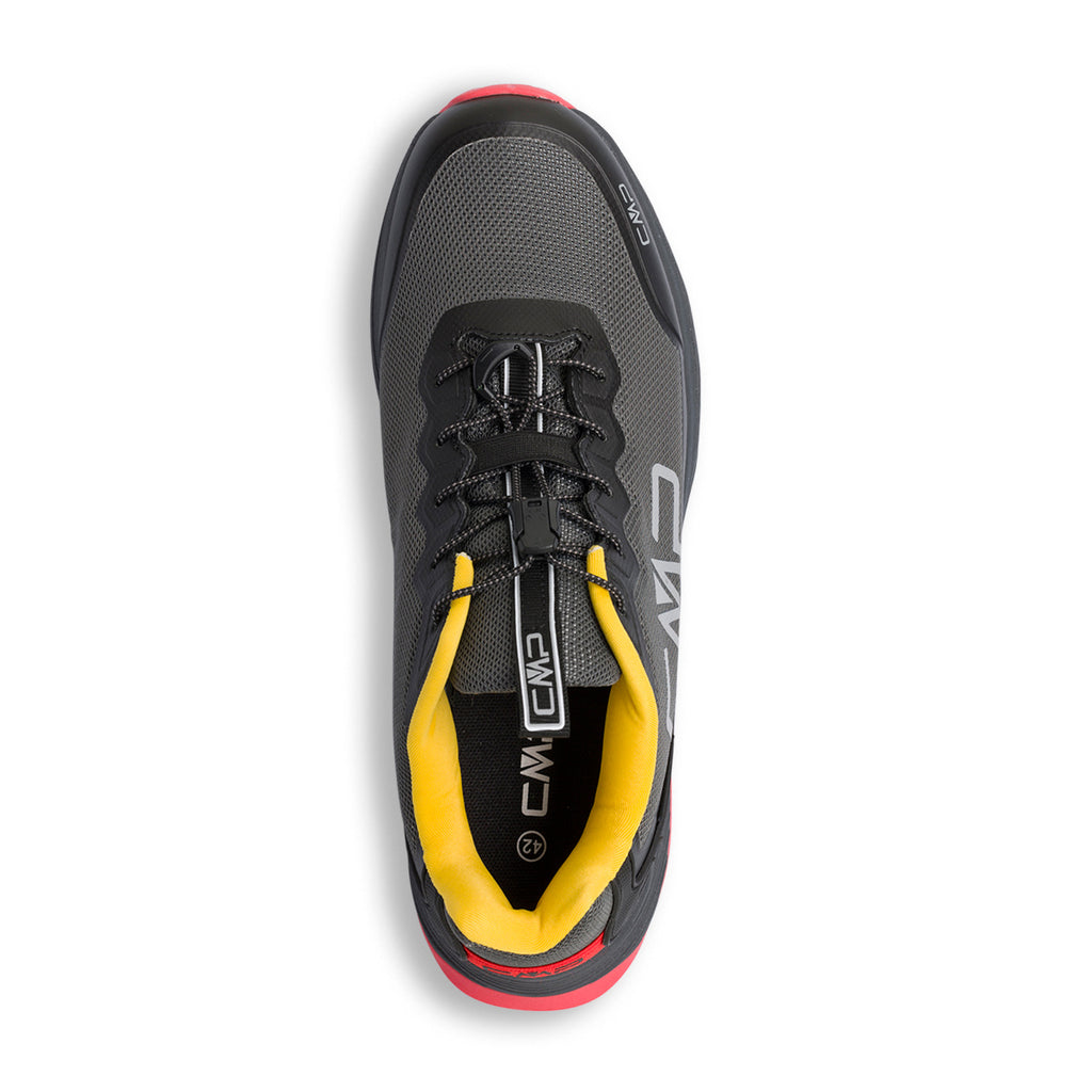 Scarpe da trail running da uomo nere waterproof con dettagli rossi e gialli CMP Phelyx