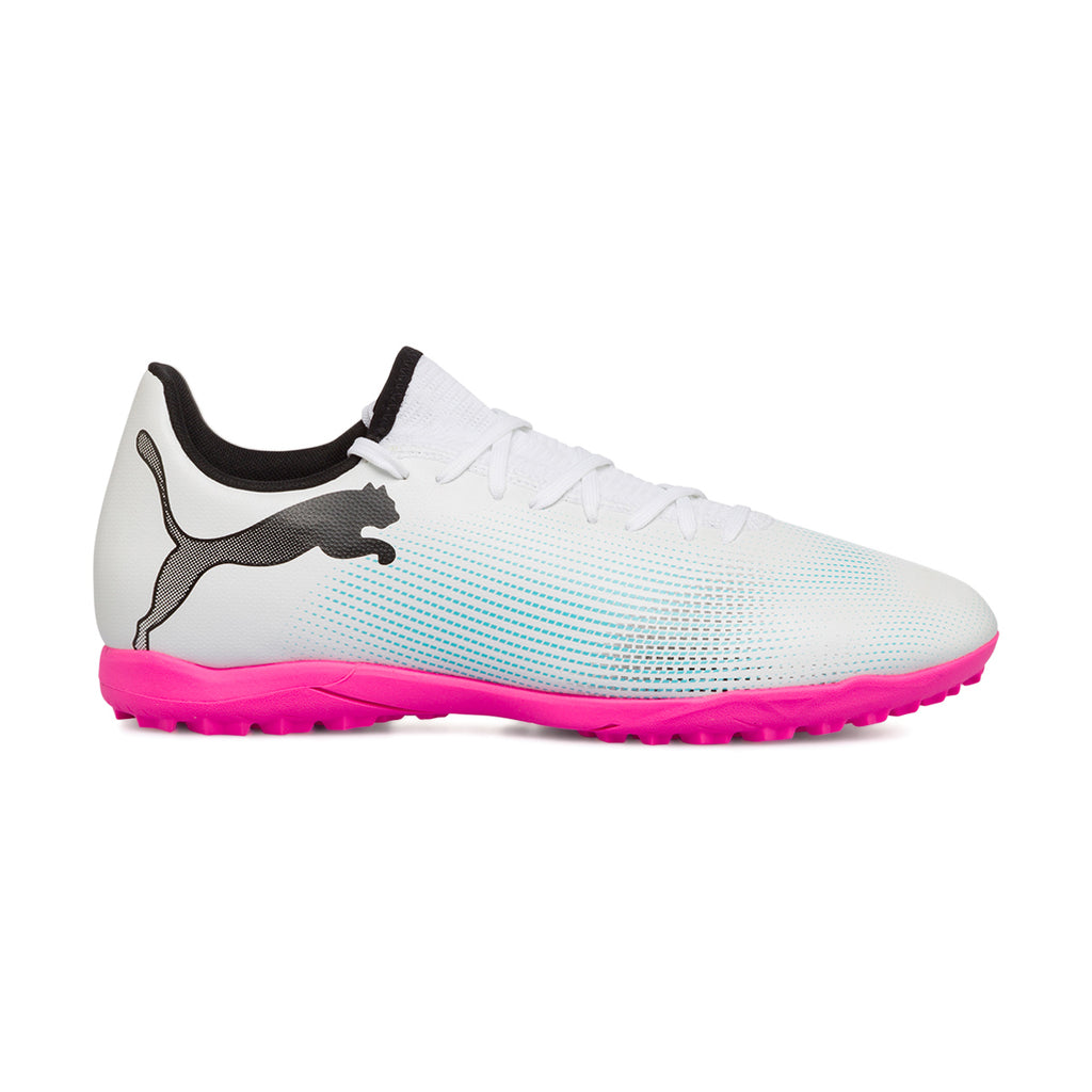 Scarpe da calcetto biancheda uomo con suola fucsia Puma Future 7 Play TT