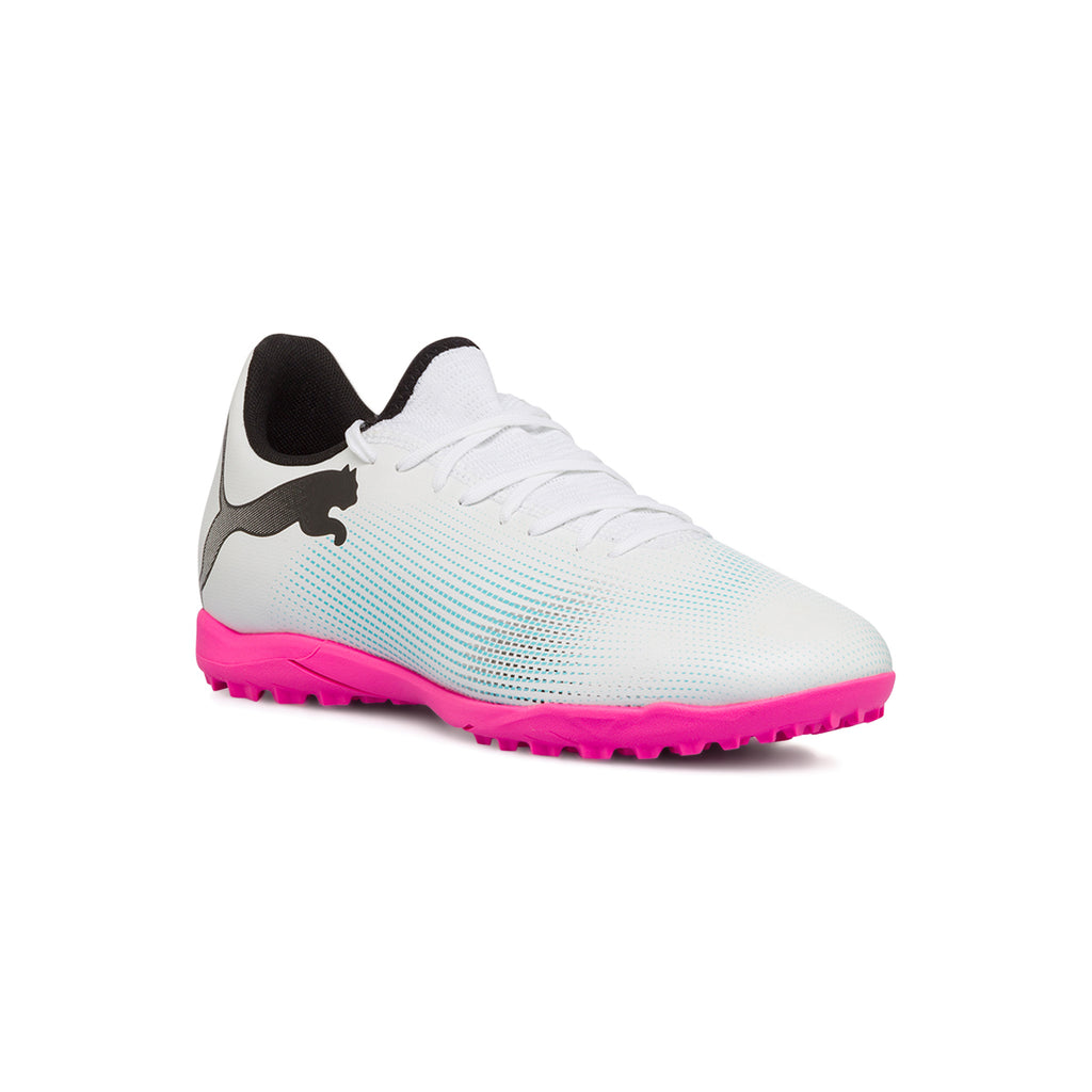 Scarpe da calcetto biancheda uomo con suola fucsia Puma Future 7 Play TT