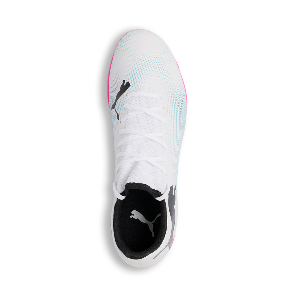 Scarpe da calcetto biancheda uomo con suola fucsia Puma Future 7 Play TT