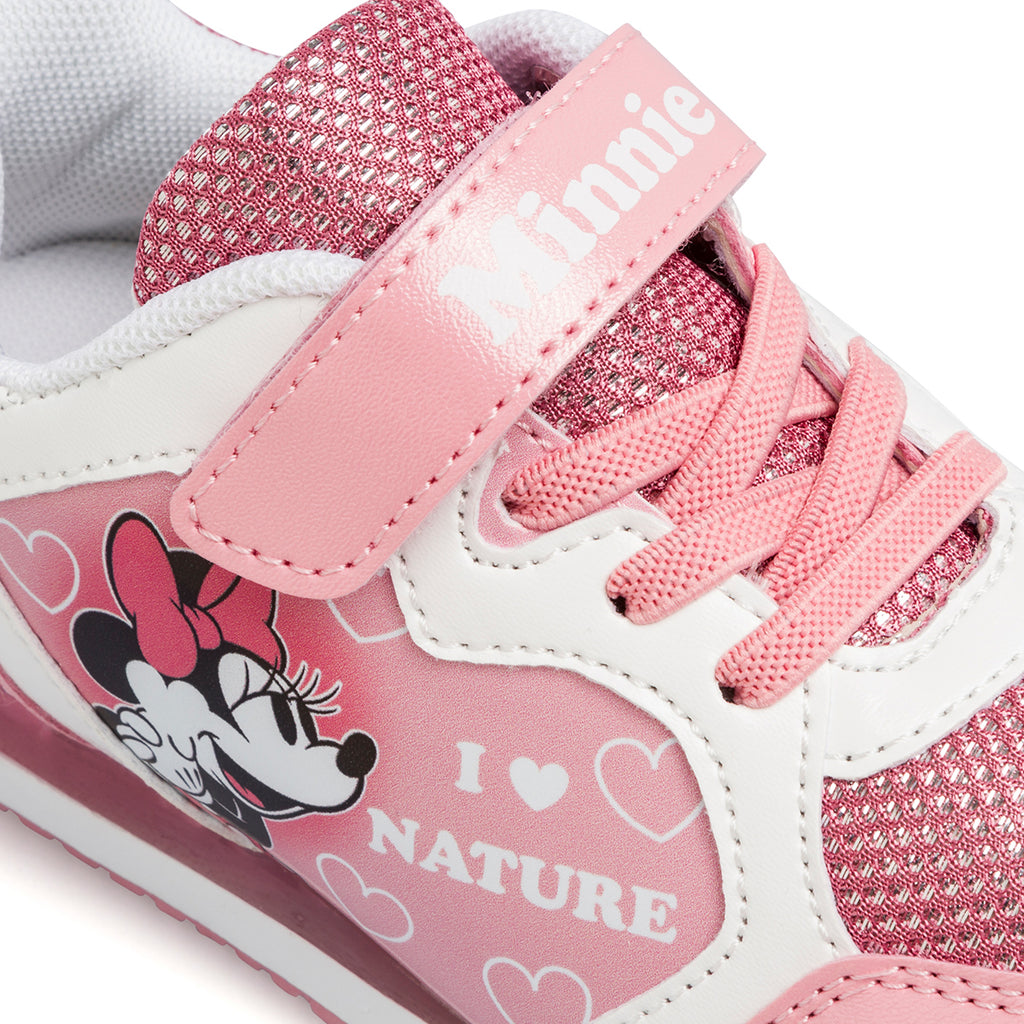 Sneakers primi passi da bambina con luci nella suola e stampa Minnie