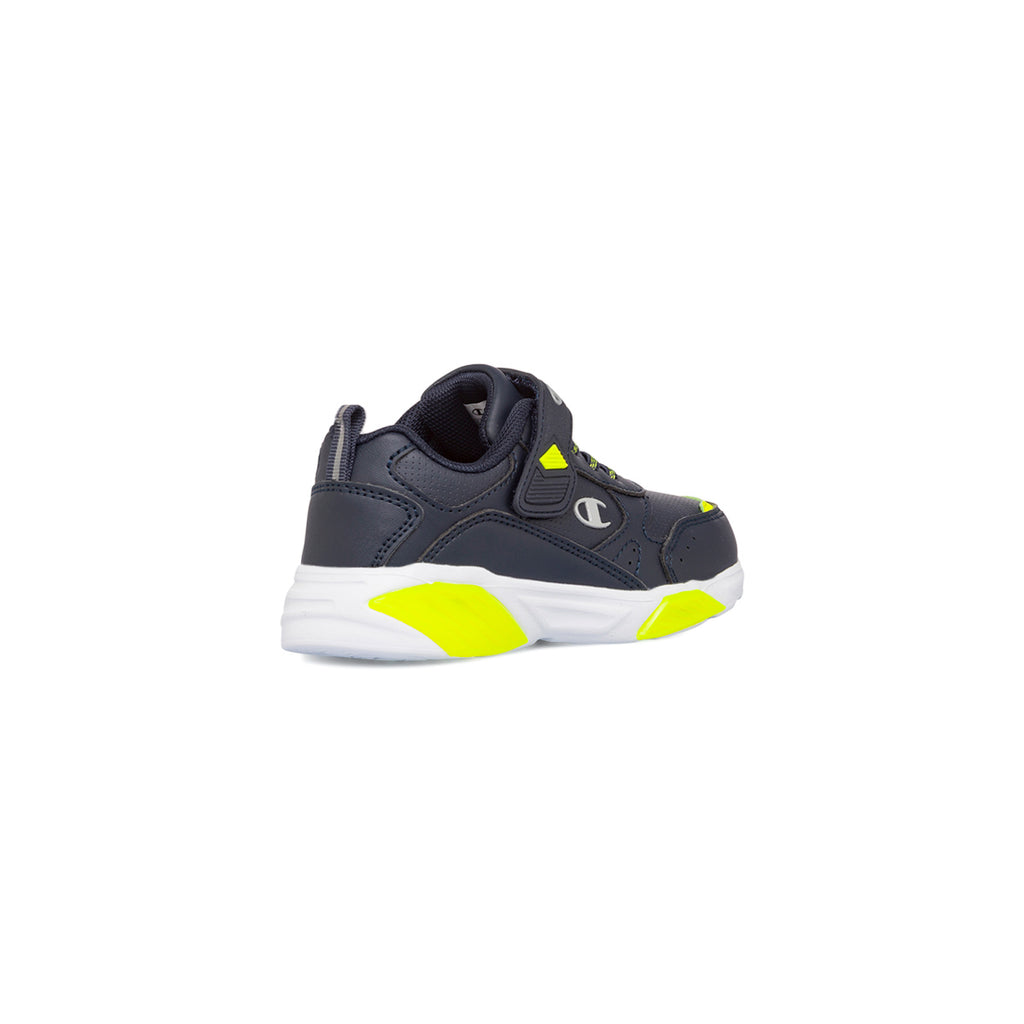 Sneakers da bambino Primi Passi blu navy con dettagli gialli e luci nella suola Champion Wave