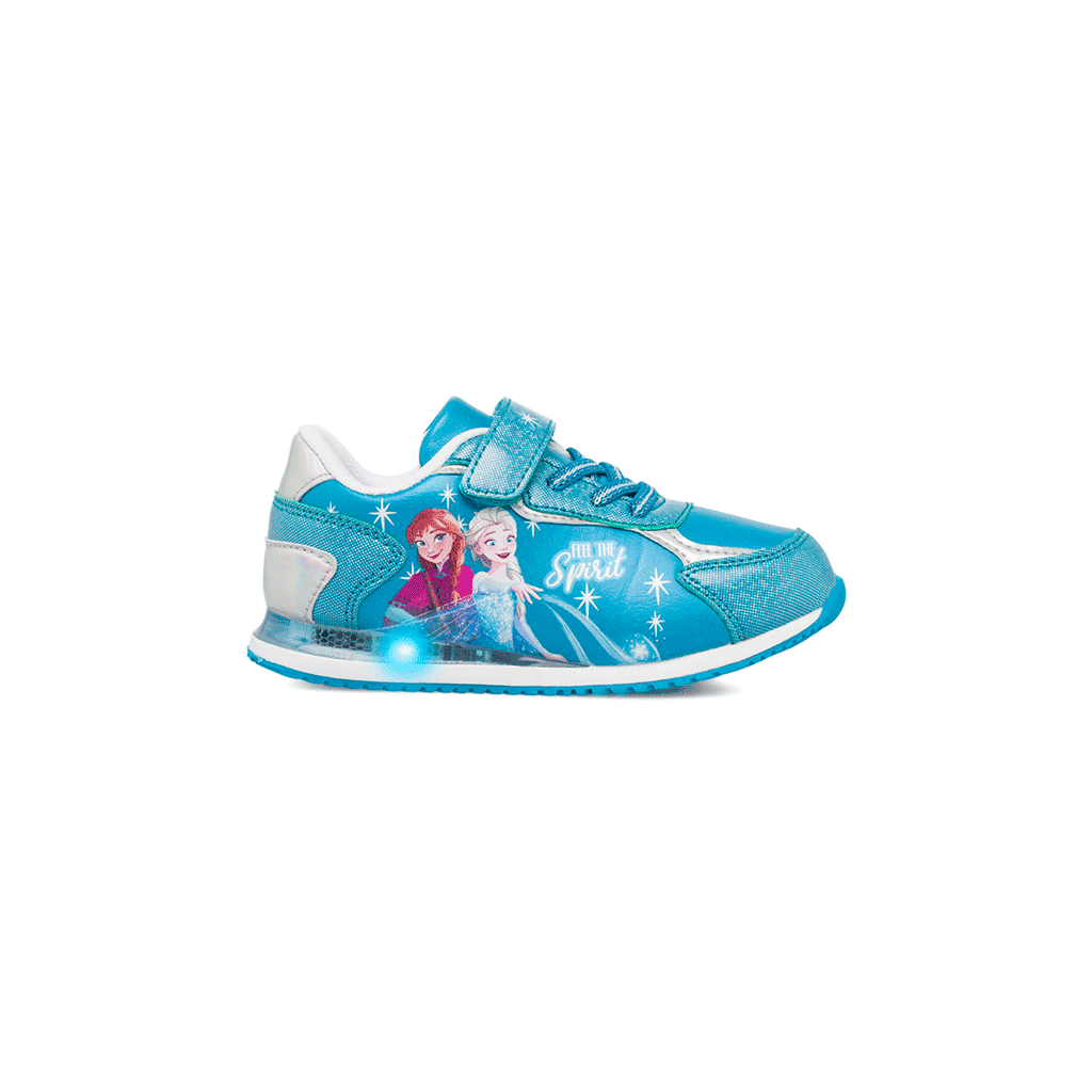 Sneakers da bambina azzurre con luci nella suola e stampa Frozen