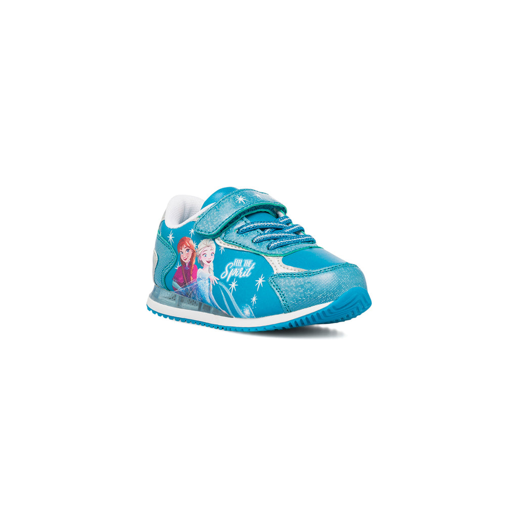 Sneakers da bambina azzurre con luci nella suola e stampa Frozen