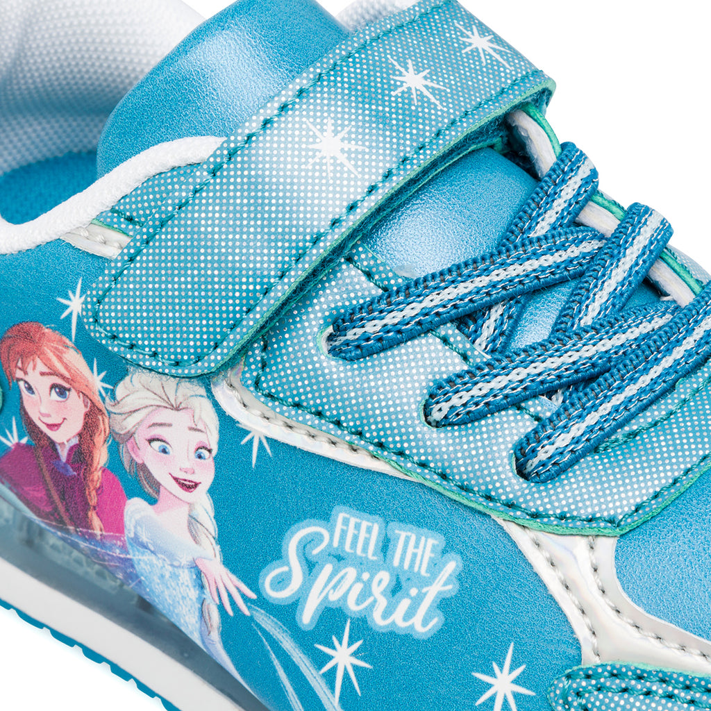 Sneakers da bambina azzurre con luci nella suola e stampa Frozen