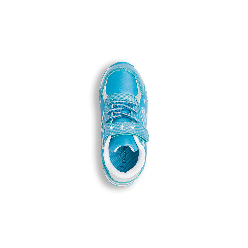 Sneakers da bambina azzurre con luci nella suola e stampa Frozen