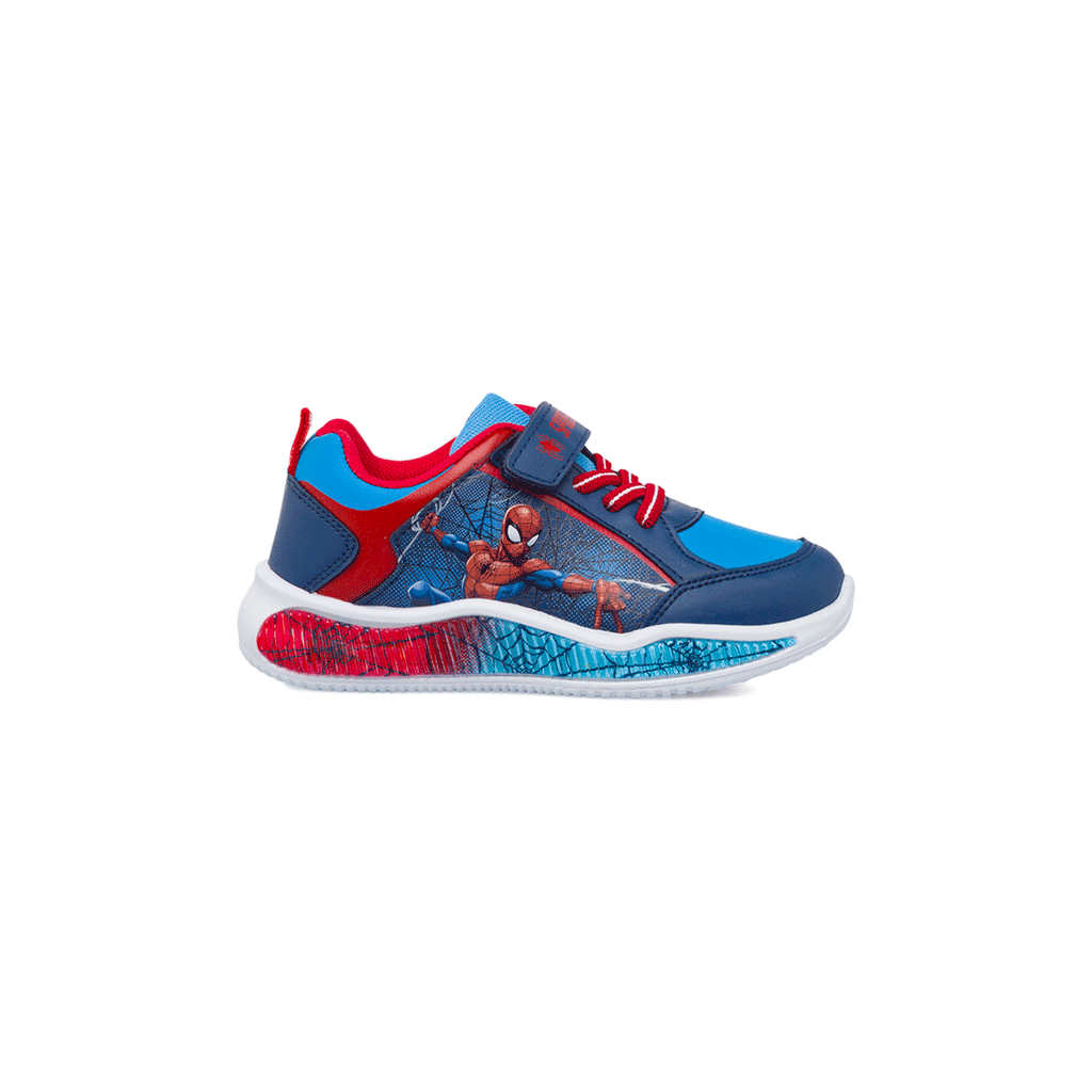 Sneakers bambino blu e rosse con luci nella suola Spiderman