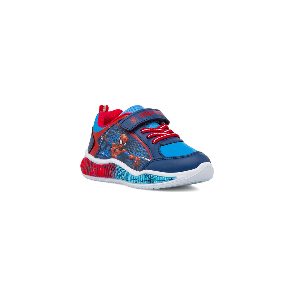 Sneakers bambino blu e rosse con luci nella suola Spiderman