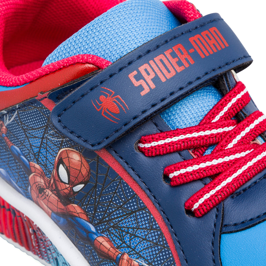 Sneakers bambino blu e rosse con luci nella suola Spiderman