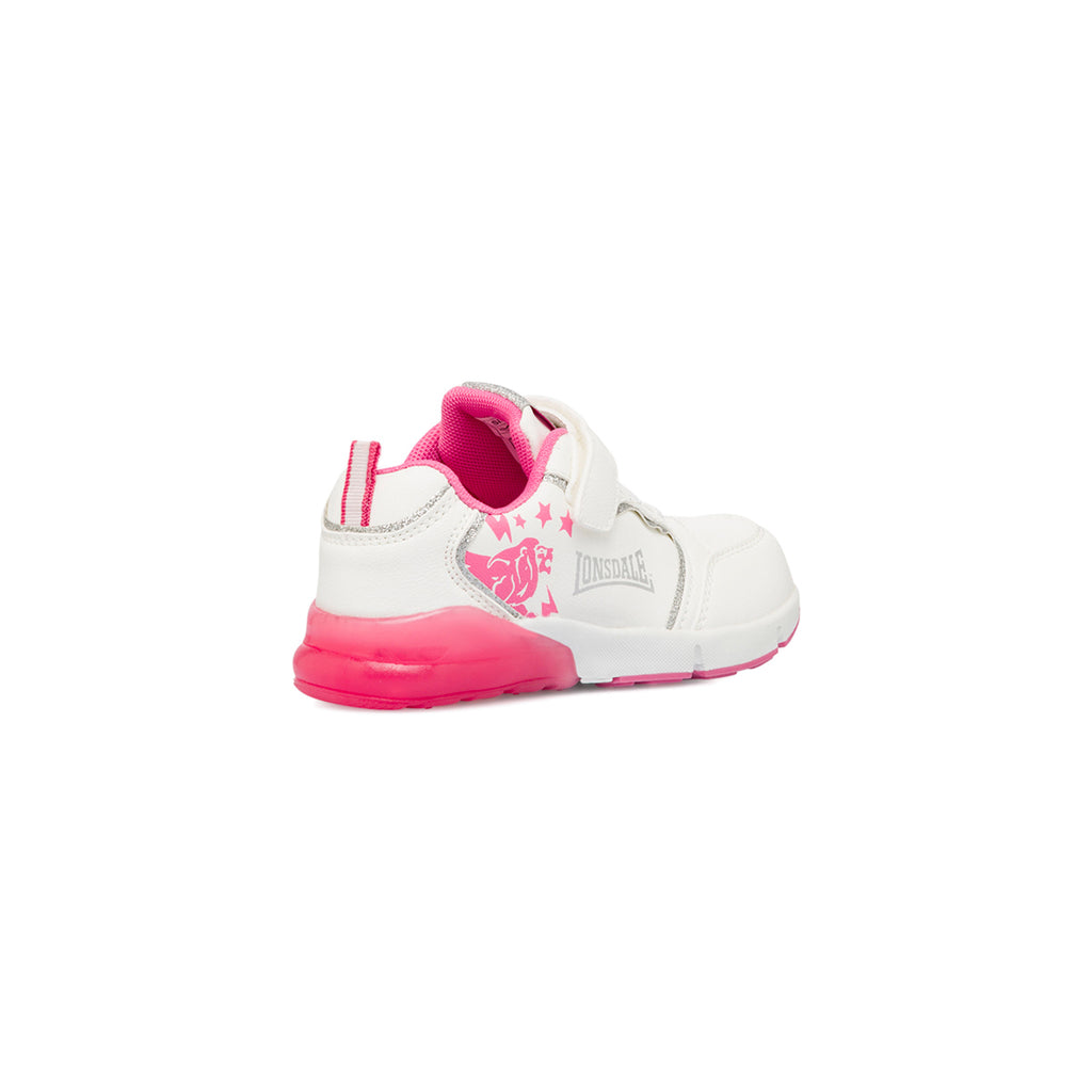 Sneakers  da bambina bianche e rosa con luci nella suola Lonsdale