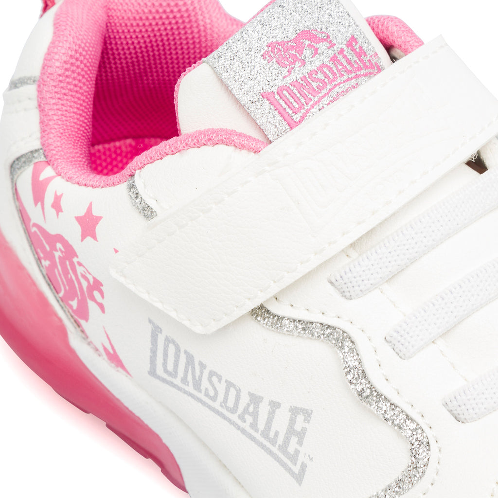 Sneakers  da bambina bianche e rosa con luci nella suola Lonsdale