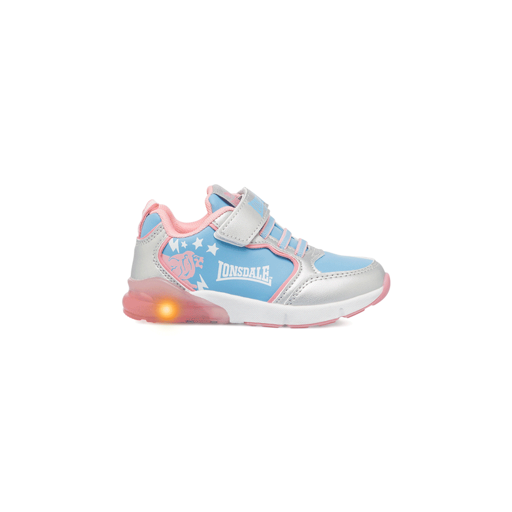Sneakers bambina azzurre e rosa con luci nella suola Lonsdale