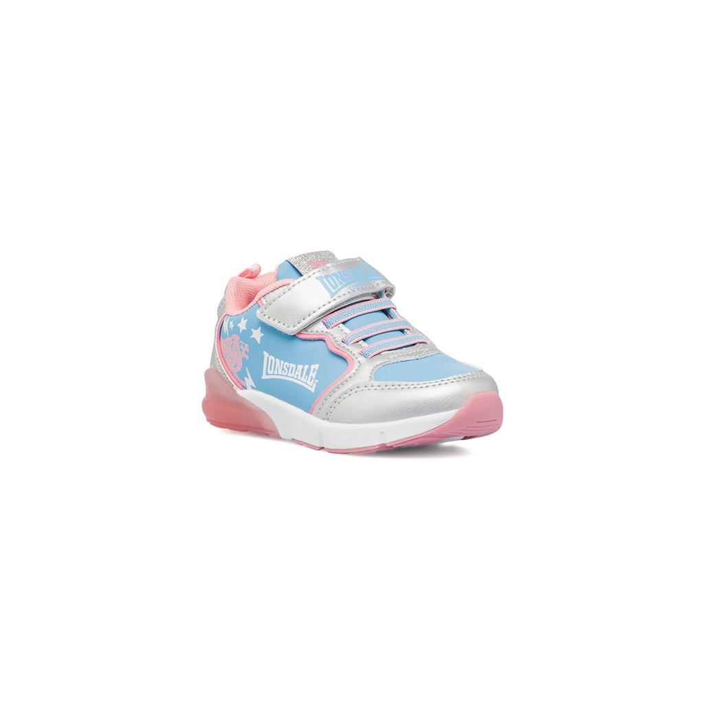 Sneakers bambina azzurre e rosa con luci nella suola Lonsdale