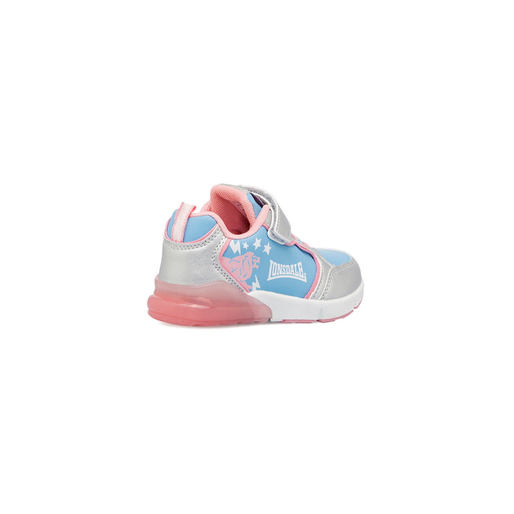 Sneakers bambina azzurre e rosa con luci nella suola Lonsdale