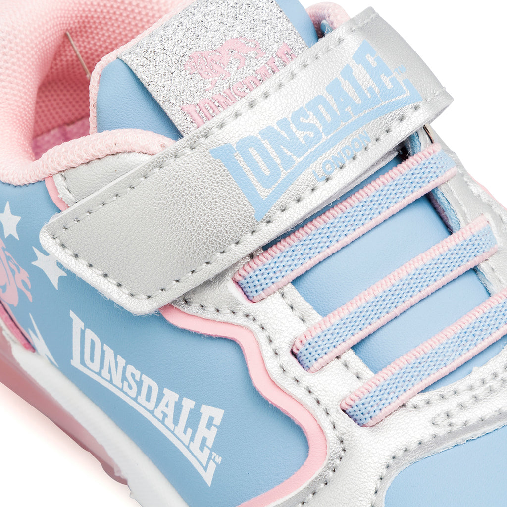 Sneakers bambina azzurre e rosa con luci nella suola Lonsdale