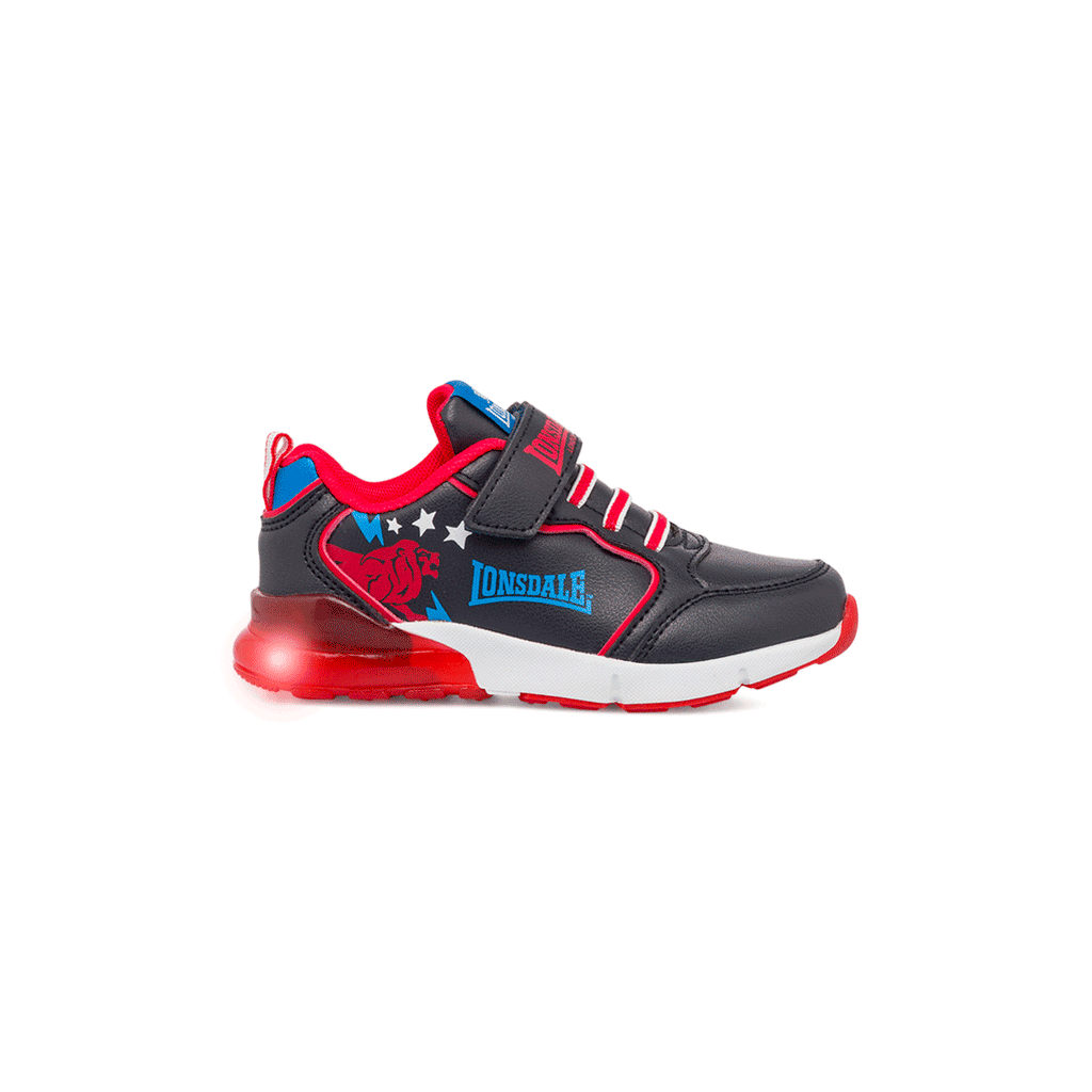 Sneakers blu e rosse da bambino con luci Lonsdale