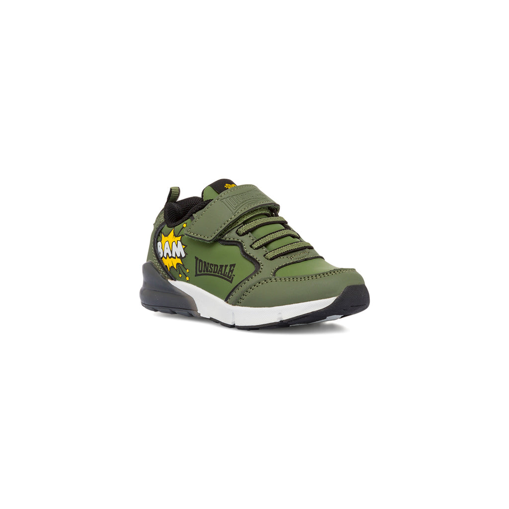 Sneakers verde militare da bambino con luci Lonsdale