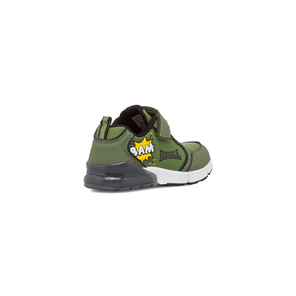 Sneakers verde militare da bambino con luci Lonsdale