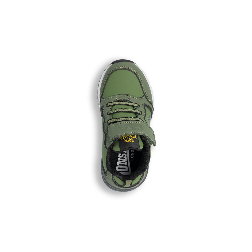 Sneakers verde militare da bambino con luci Lonsdale