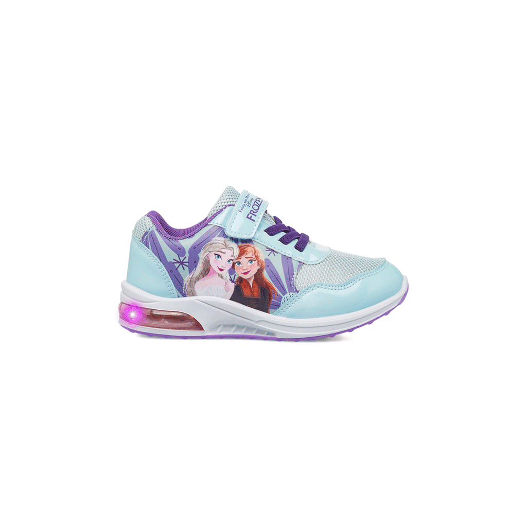 Sneakers da bambina azzurre con stampa e luci nella suola Frozen