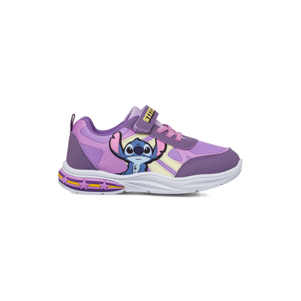 Sneakers lilla da Bambina con luci nella suola e stampa Stitch