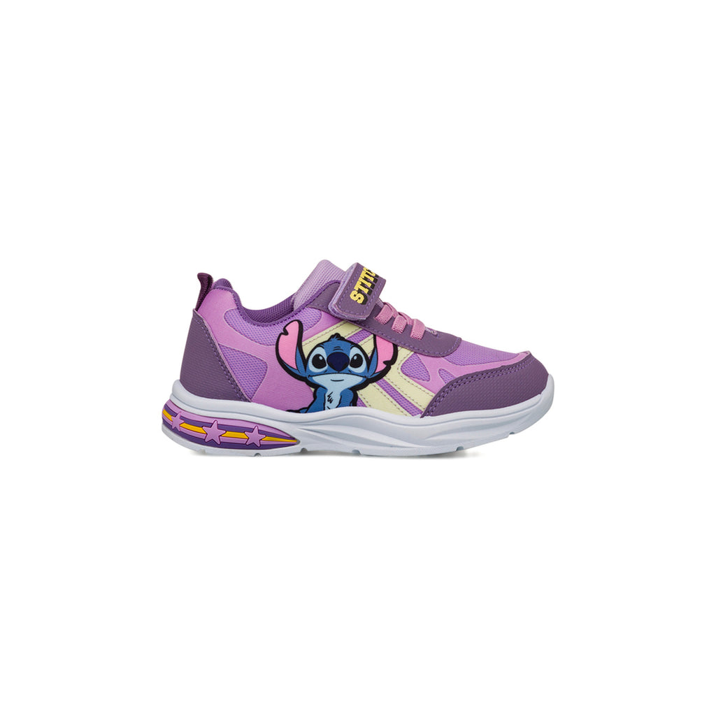 Sneakers lilla da Bambina con luci nella suola e stampa Stitch