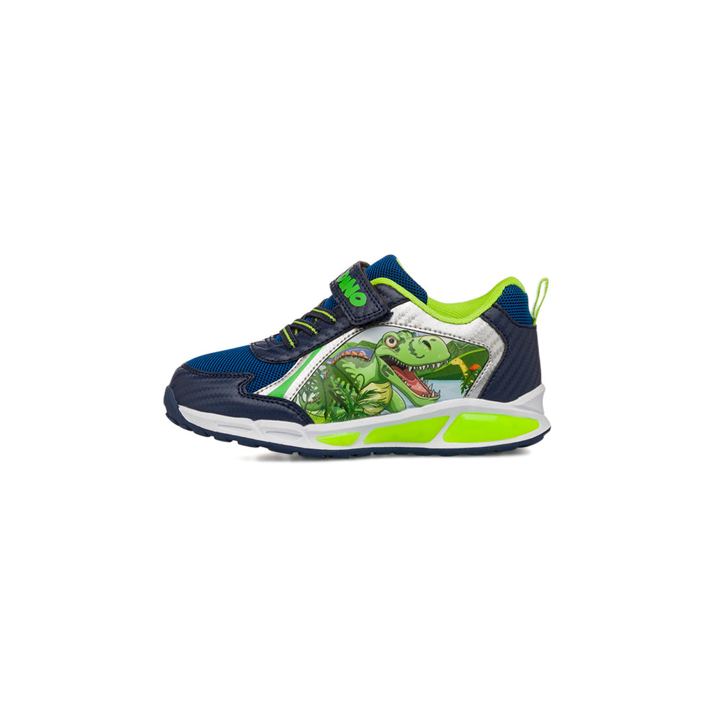 Sneakers blu e giallo da Bambino con dinosauri e luci nella suola Dinosauri