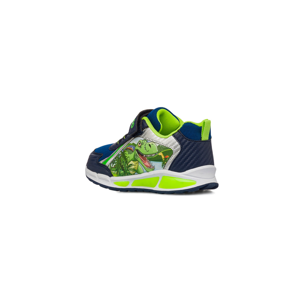 Sneakers blu e giallo da Bambino con dinosauri e luci nella suola Dinosauri