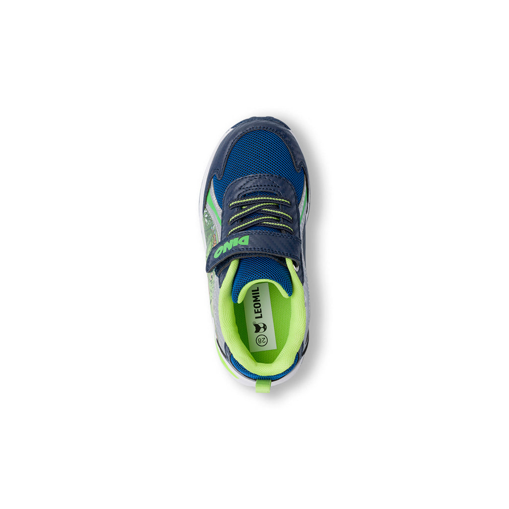 Sneakers blu e giallo da Bambino con dinosauri e luci nella suola Dinosauri