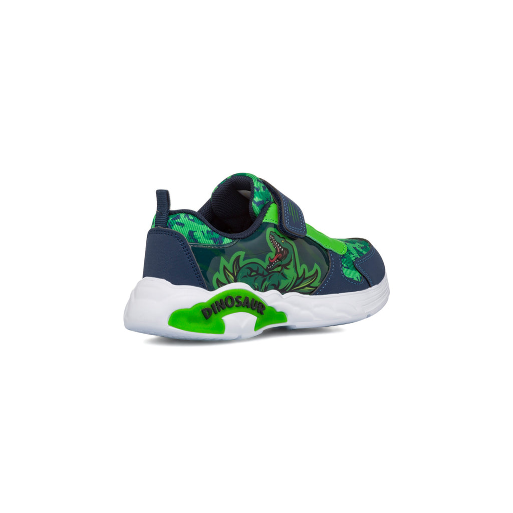 Sneakers da bambino verdi e blu con luci nella suola Dinosauri