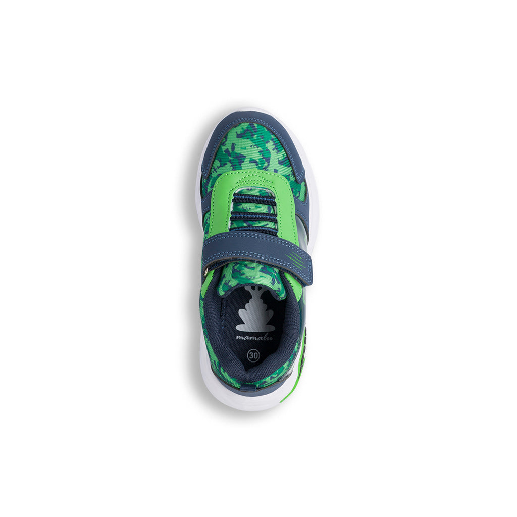 Sneakers da bambino verdi e blu con luci nella suola Dinosauri
