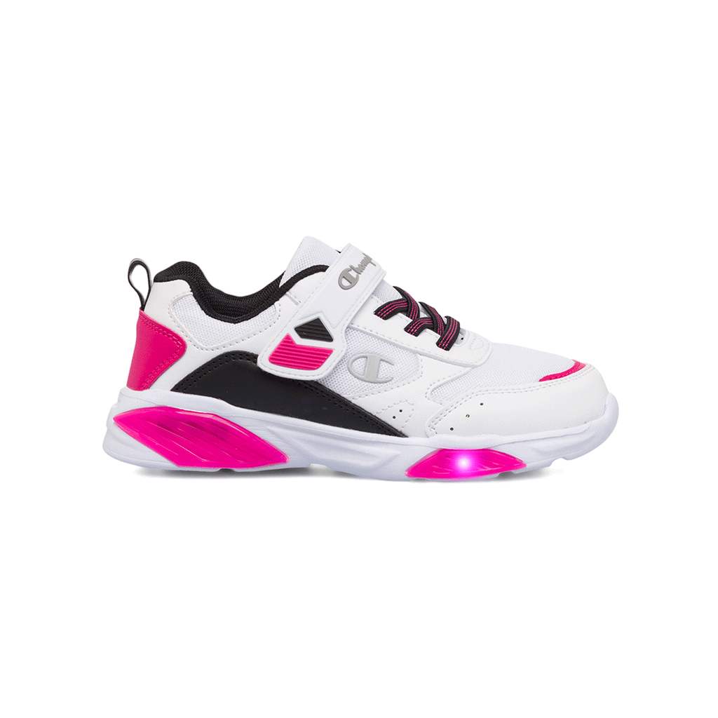 Sneakers bianche e nere da bambina con luci nella suola Champion Wave B PS