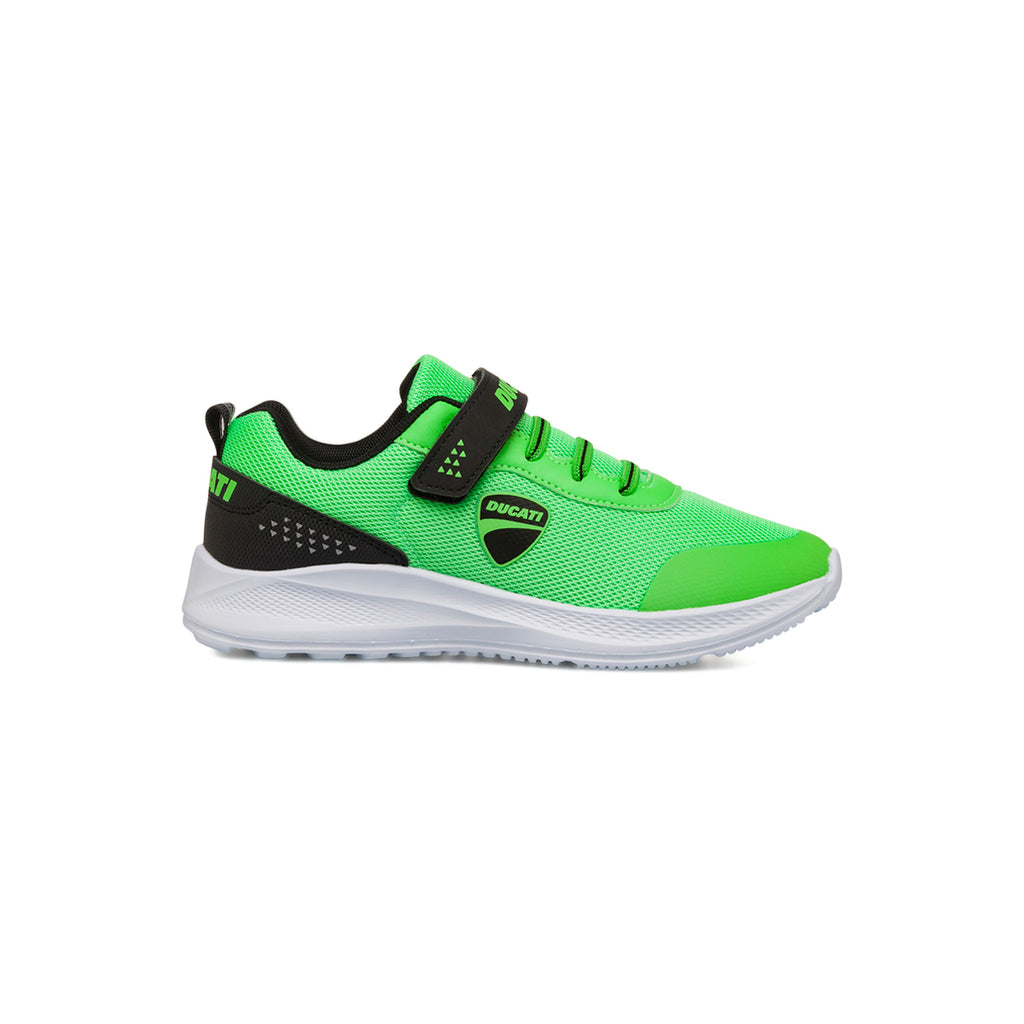 Sneakers verdi da bambino con chiusura a strappo e logo Ducati