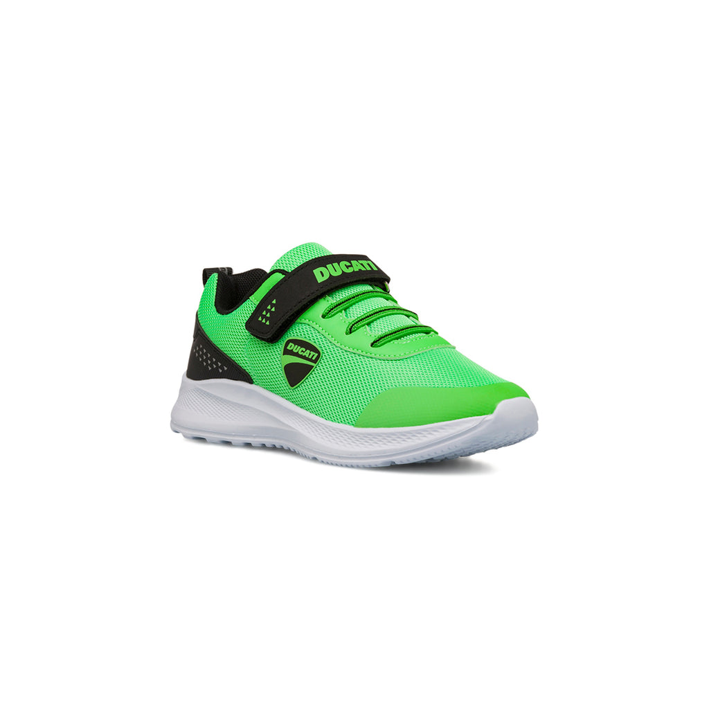 Sneakers verdi da bambino con chiusura a strappo e logo Ducati