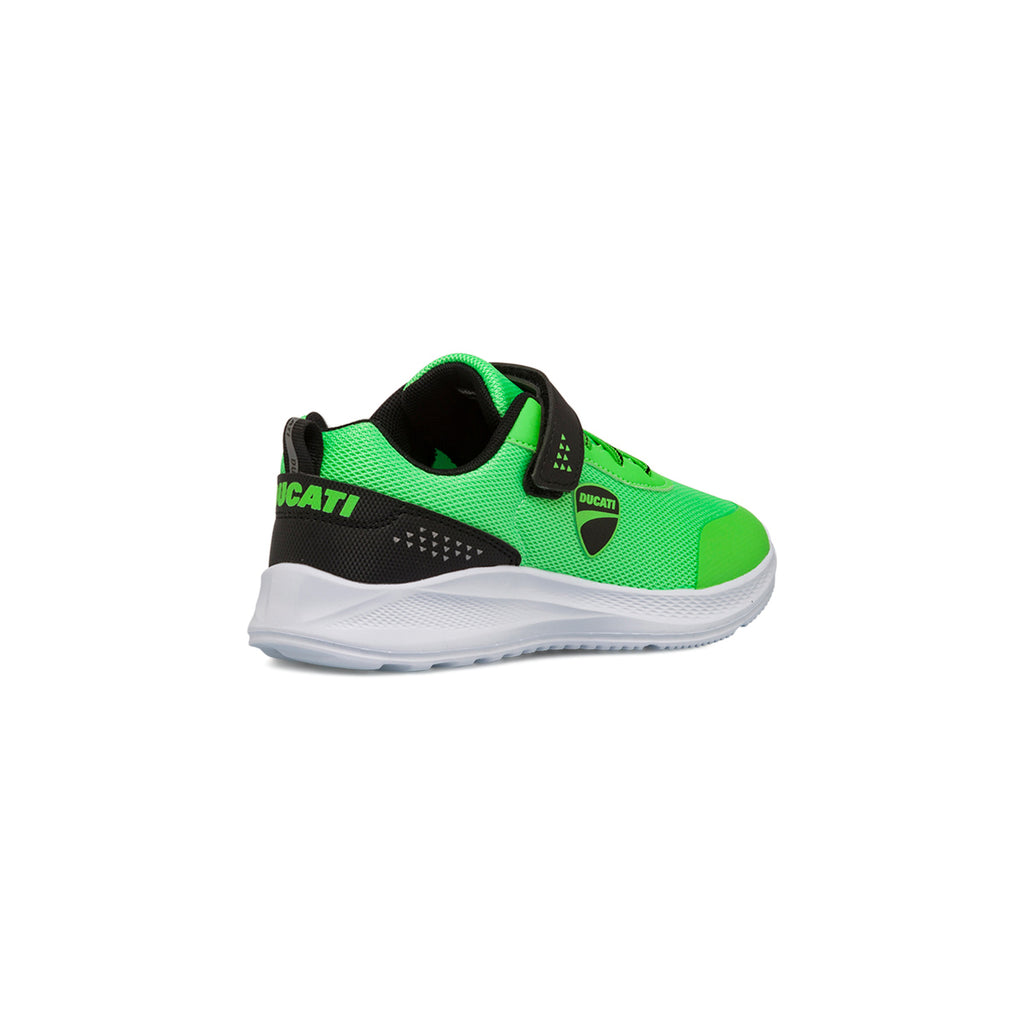 Sneakers verdi da bambino con chiusura a strappo e logo Ducati