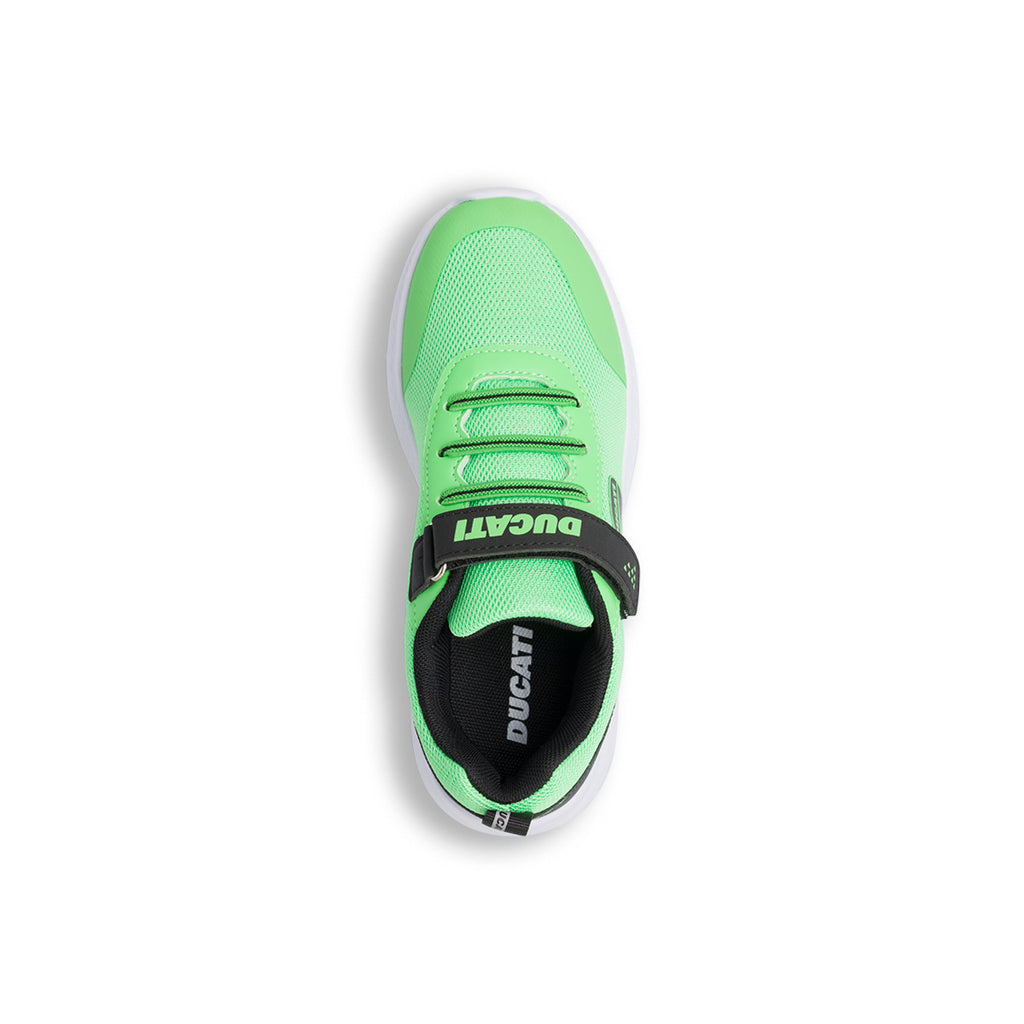 Sneakers verdi da bambino con chiusura a strappo e logo Ducati