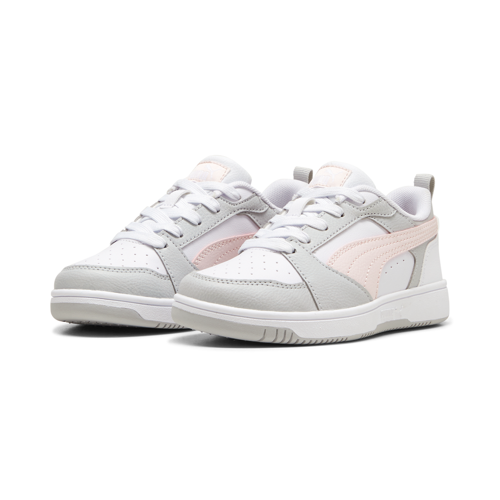 Sneakers bambina bianche con dettagli grigi e rosa Puma Rebound V6