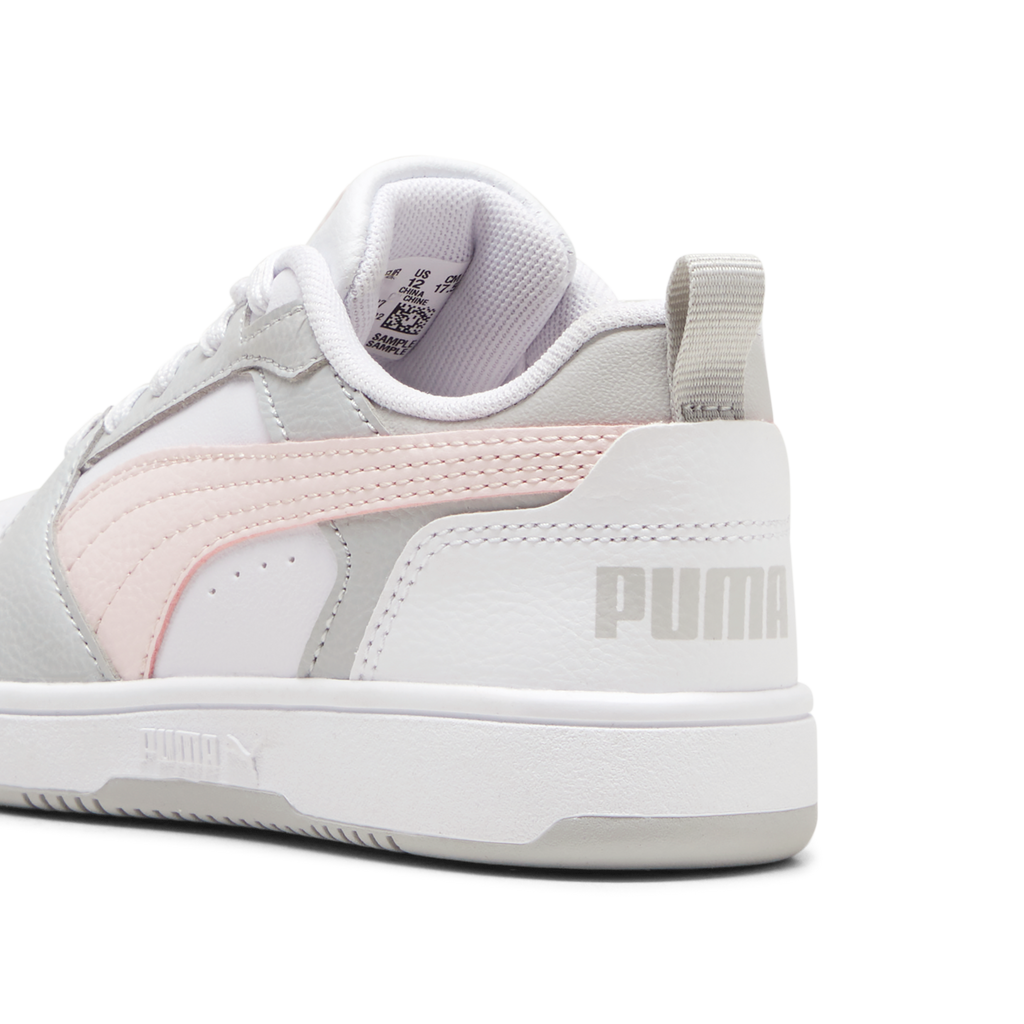 Sneakers bambina bianche con dettagli grigi e rosa Puma Rebound V6