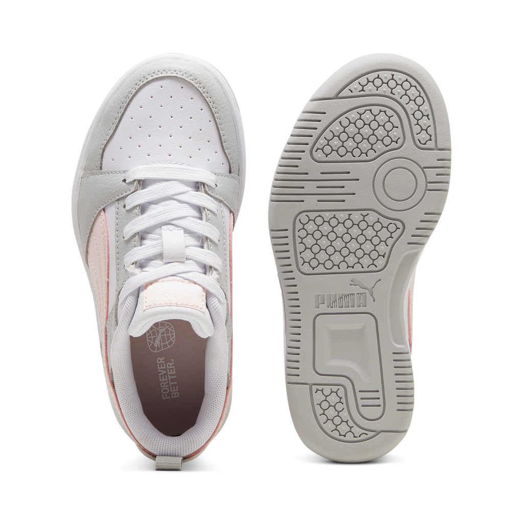 Sneakers bambina bianche con dettagli grigi e rosa Puma Rebound V6