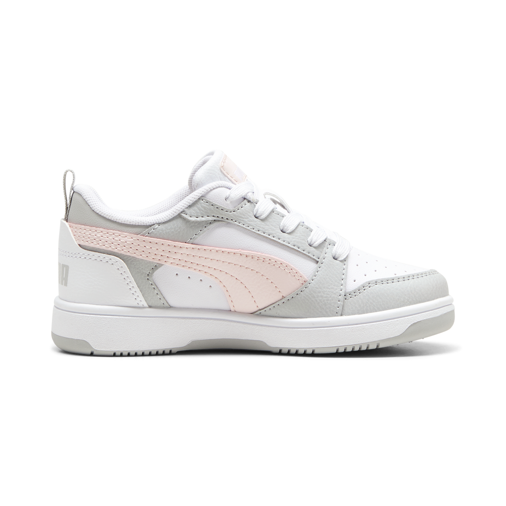 Sneakers bambina bianche con dettagli grigi e rosa Puma Rebound V6