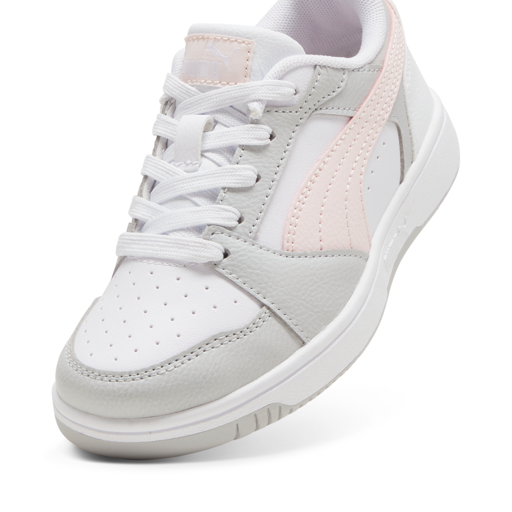 Sneakers bambina bianche con dettagli grigi e rosa Puma Rebound V6