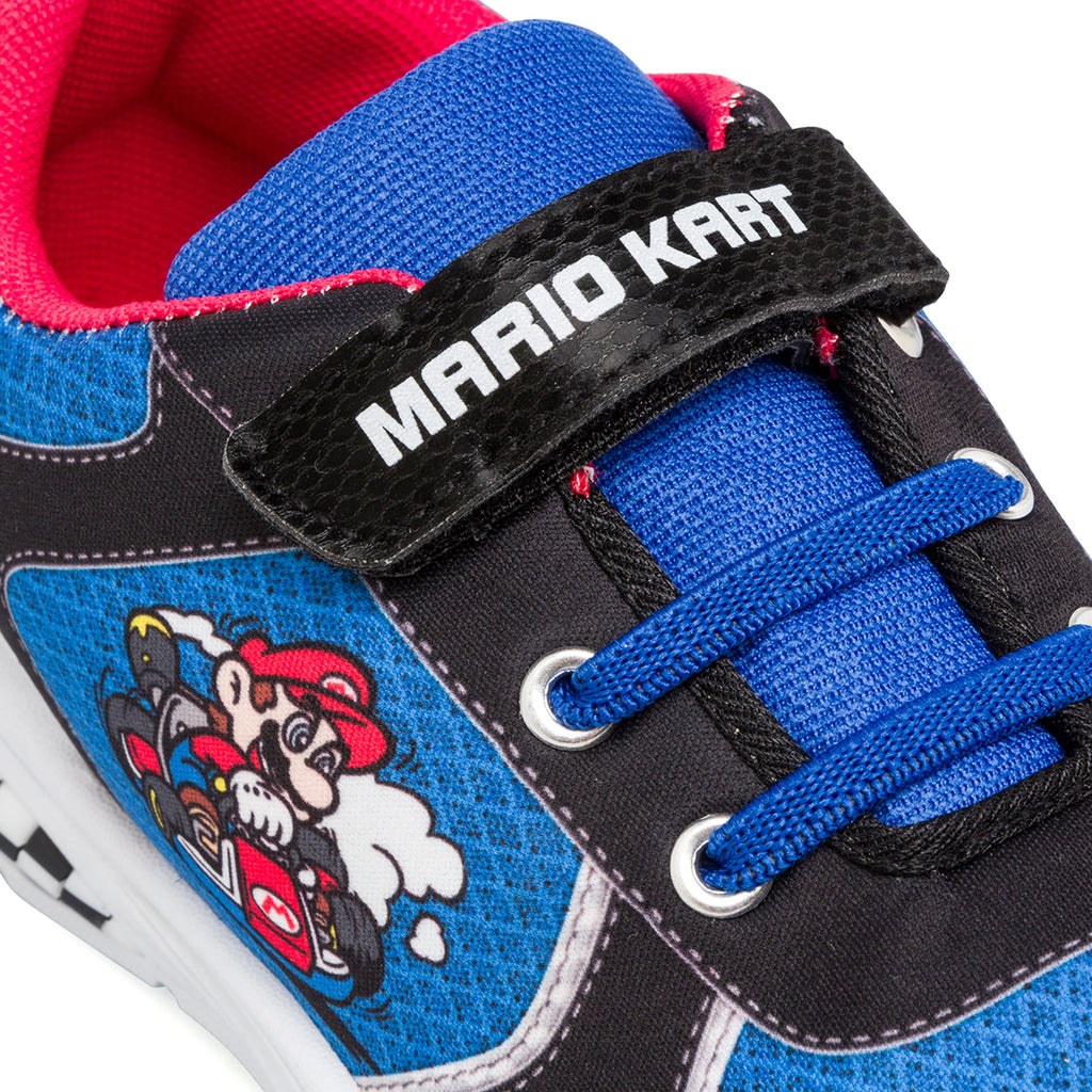 Sneakers blu e nere da ragazzo con luci nella suola Super Mario