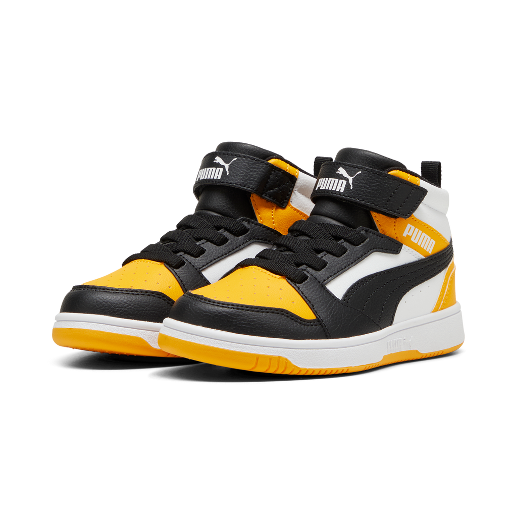 Sneakers alte da bambino bianche con inserti neri e gialli Puma Rebound V6